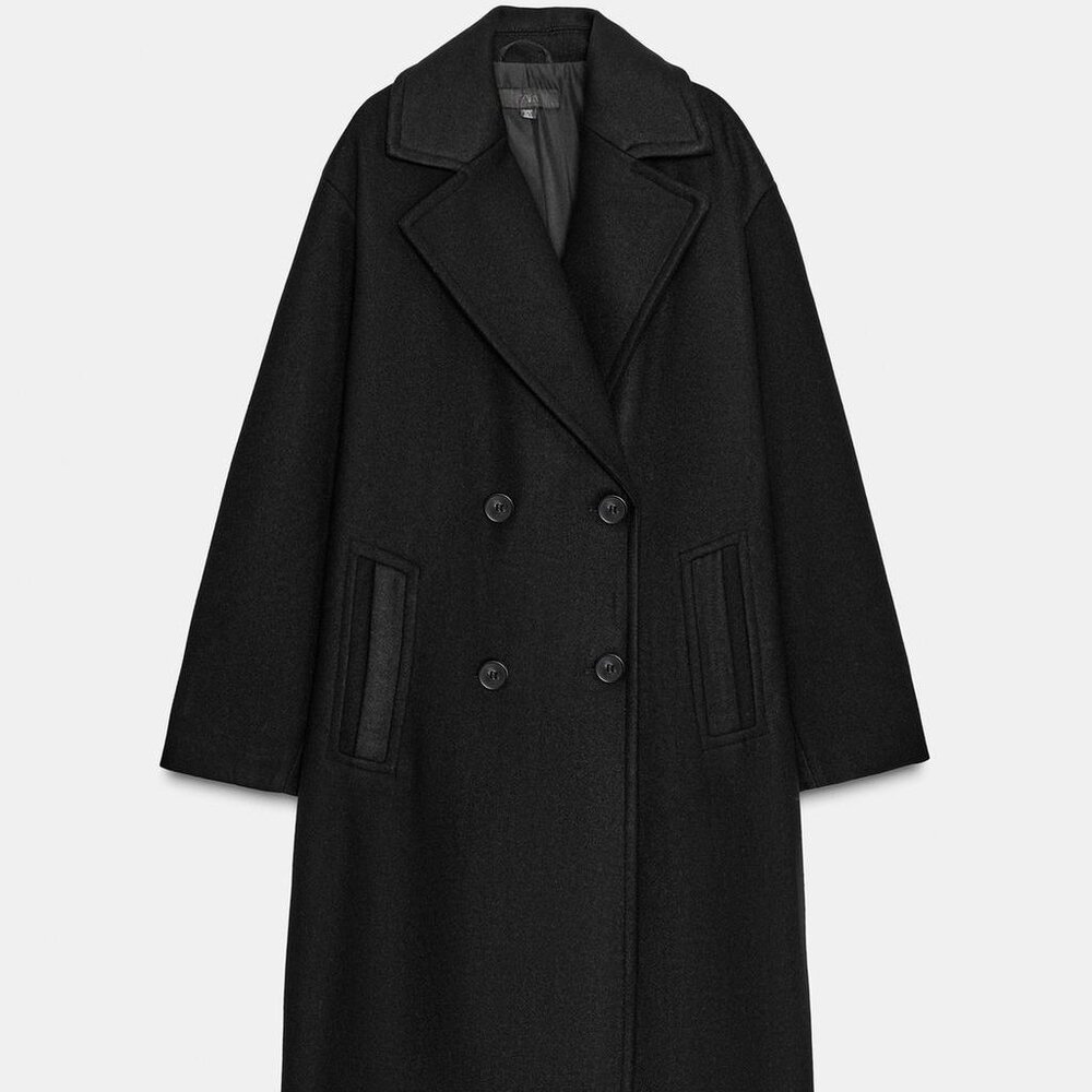 Zara "Soft Oversized Coat" in black. (Large)